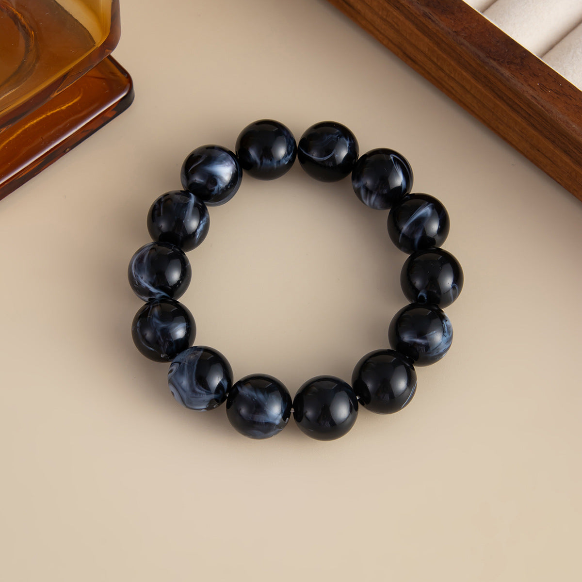 Planderful Black Pearl Bracelet Elastic Beaded For Readers