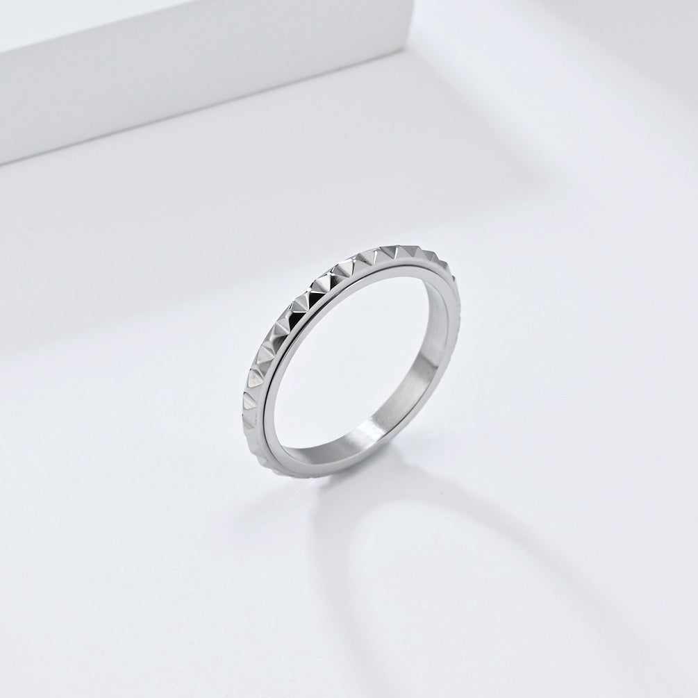Steel Ring - Elegant Rotating Lattice Rhombus Design For Couples Everyday Genie Jewelry