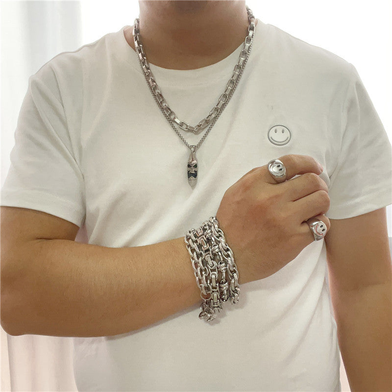 Men's Retro Titanium Steel Moon Skull Pendant Necklace - Trendy Personalized Jewelry