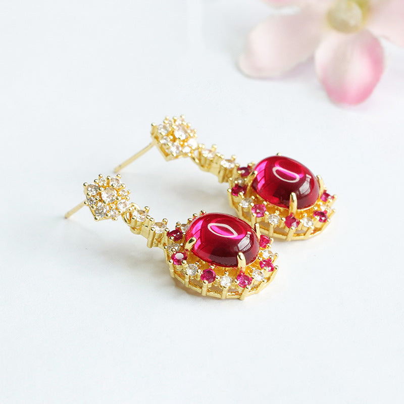 Lab-Grown Ruby Radiant Flower Stud Earrings