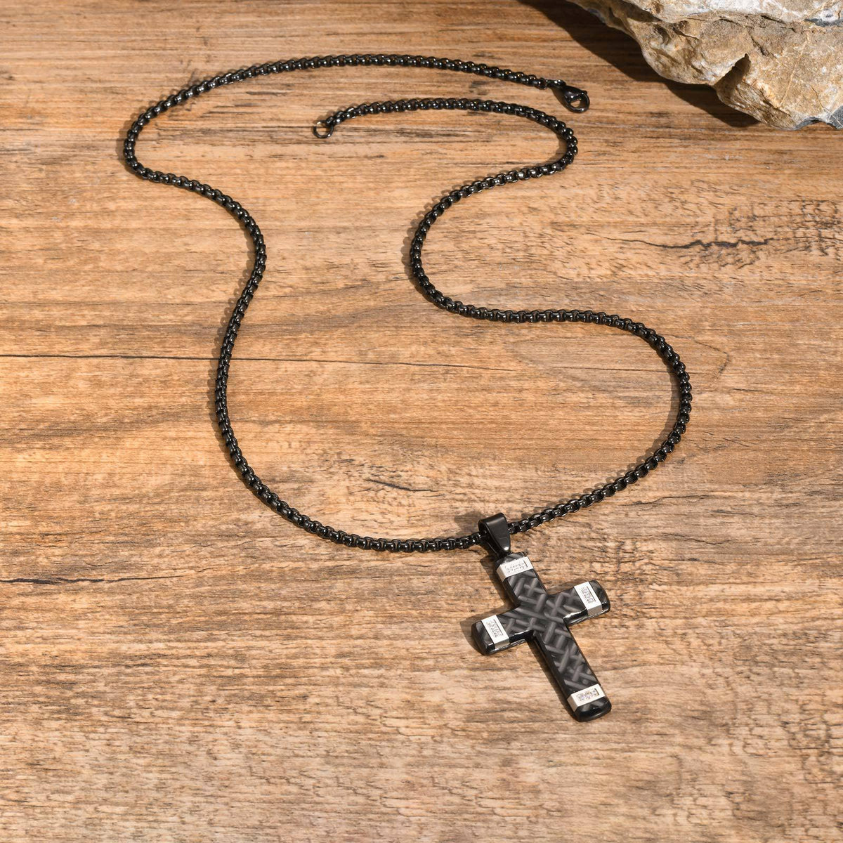 Cross Zircon Black Stainless Steel Necklace for Men