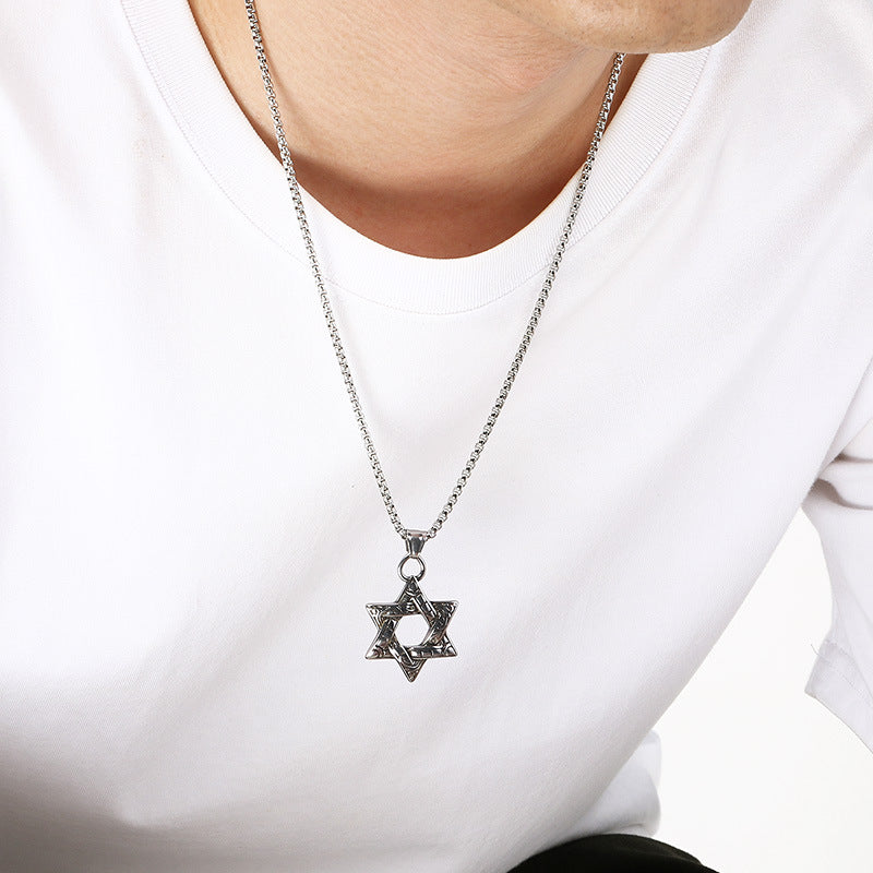 Mythical Moon Celtic Knot Amulet Phoenix Flame Hexagram Titanium Steel Men's Pendant Necklace