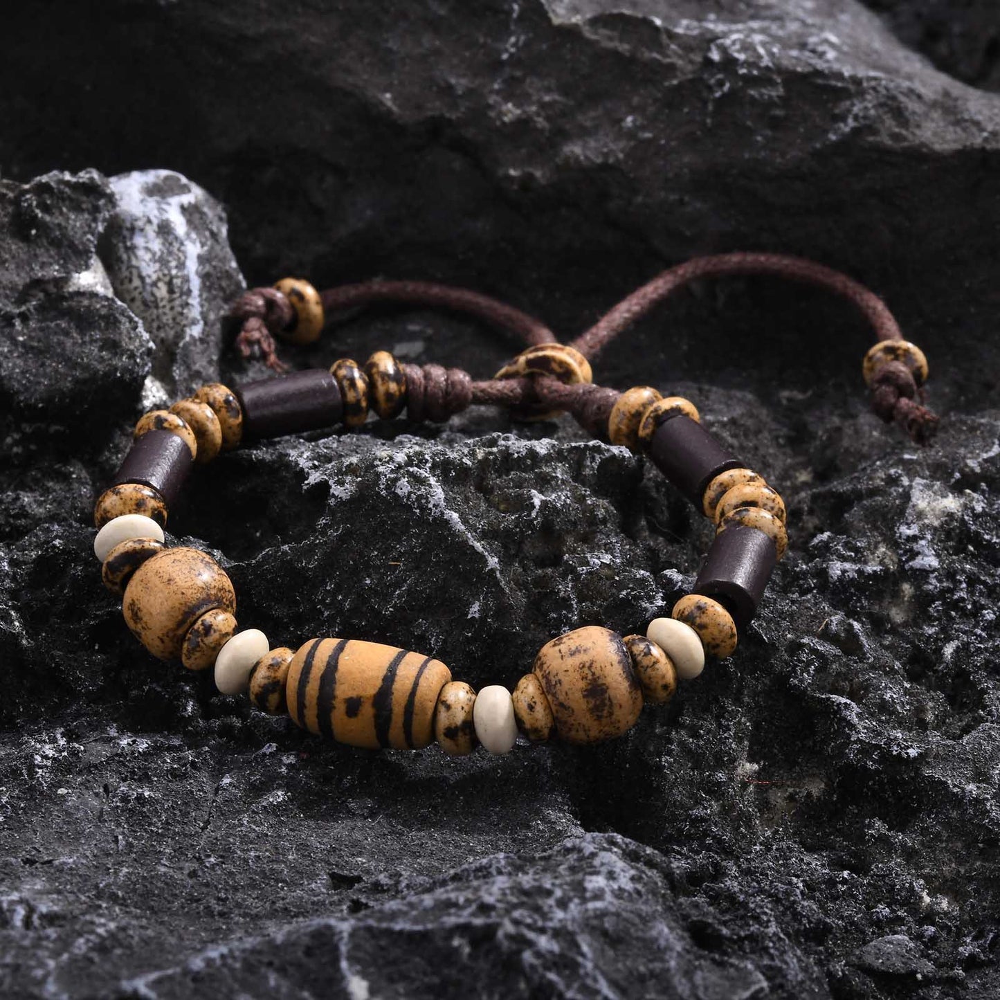 Wooden Accessories Stone Nylon Rope Men's Adjustable Bracelet