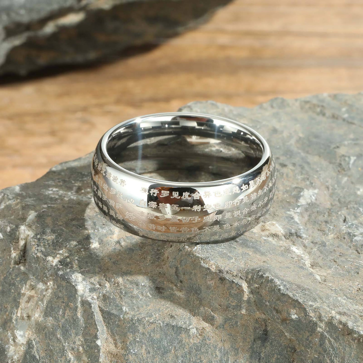 Jewelry Fashion Tungsten Steel Ring Laser Scripture Heart