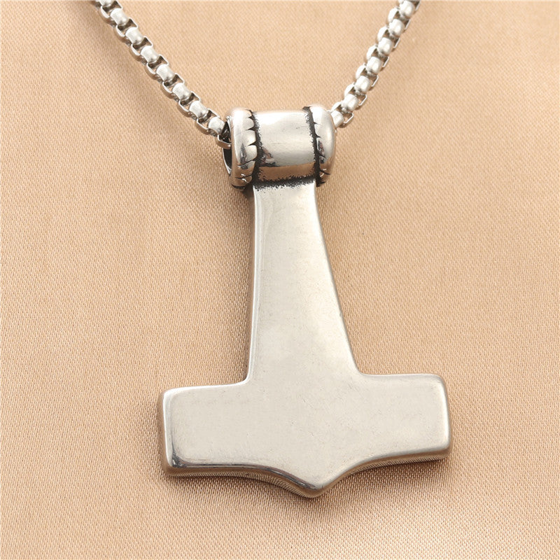 Titanium Steel Viking Hammer Pendant - Trendy Punk Necklace for Men