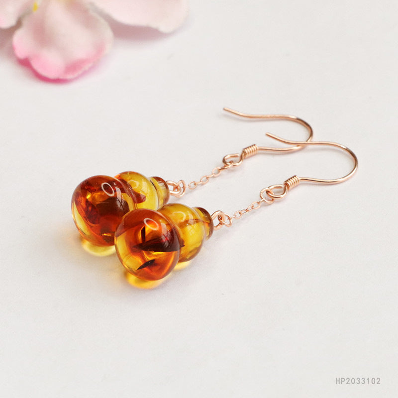 Amber Gourd 925 Silver Hook Earrings