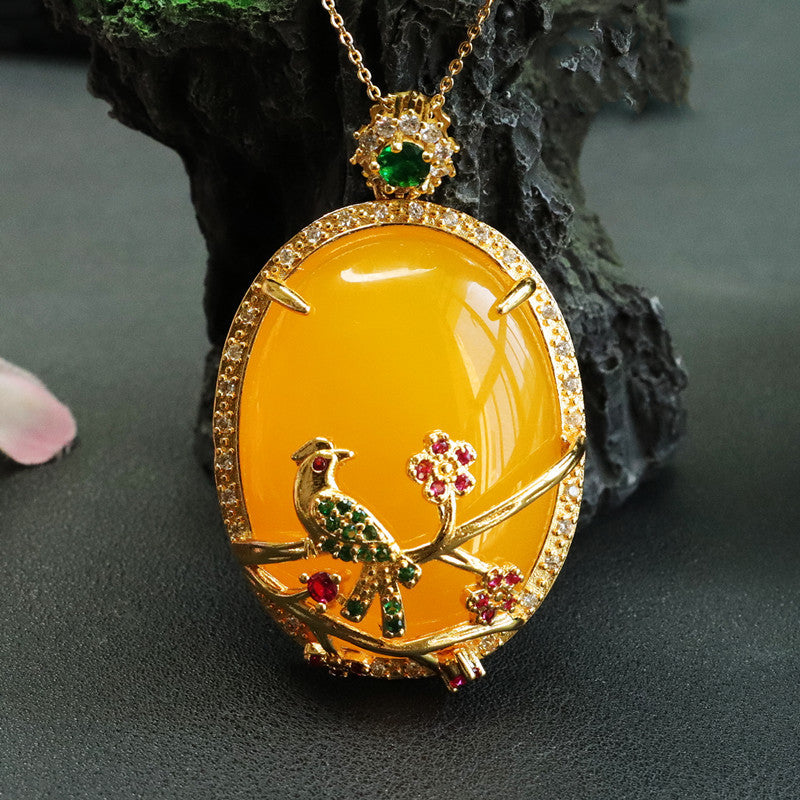 Golden Magpie Oval Chalcedony Necklace with Zircon Accent