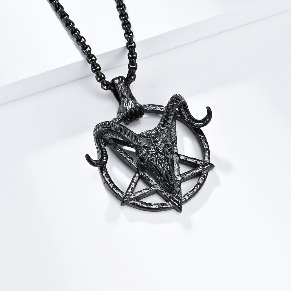 Planderful Pentagram Necklace For Hip Hop Fans Dark Retro Satan Goat Charm Stainless Steel