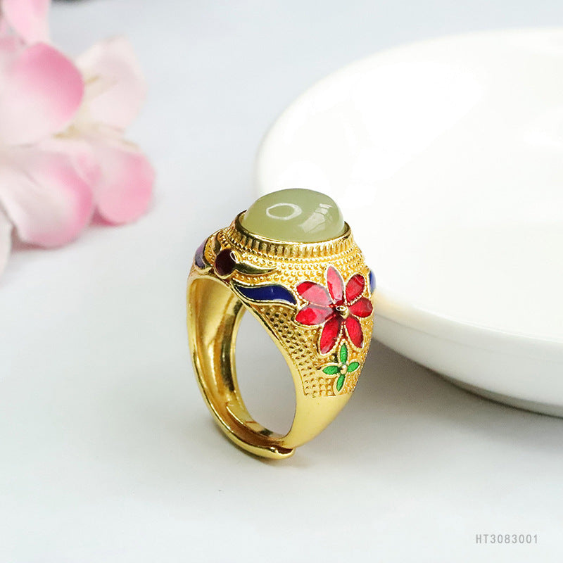 Qingshui Hetian Jade Flower Ring