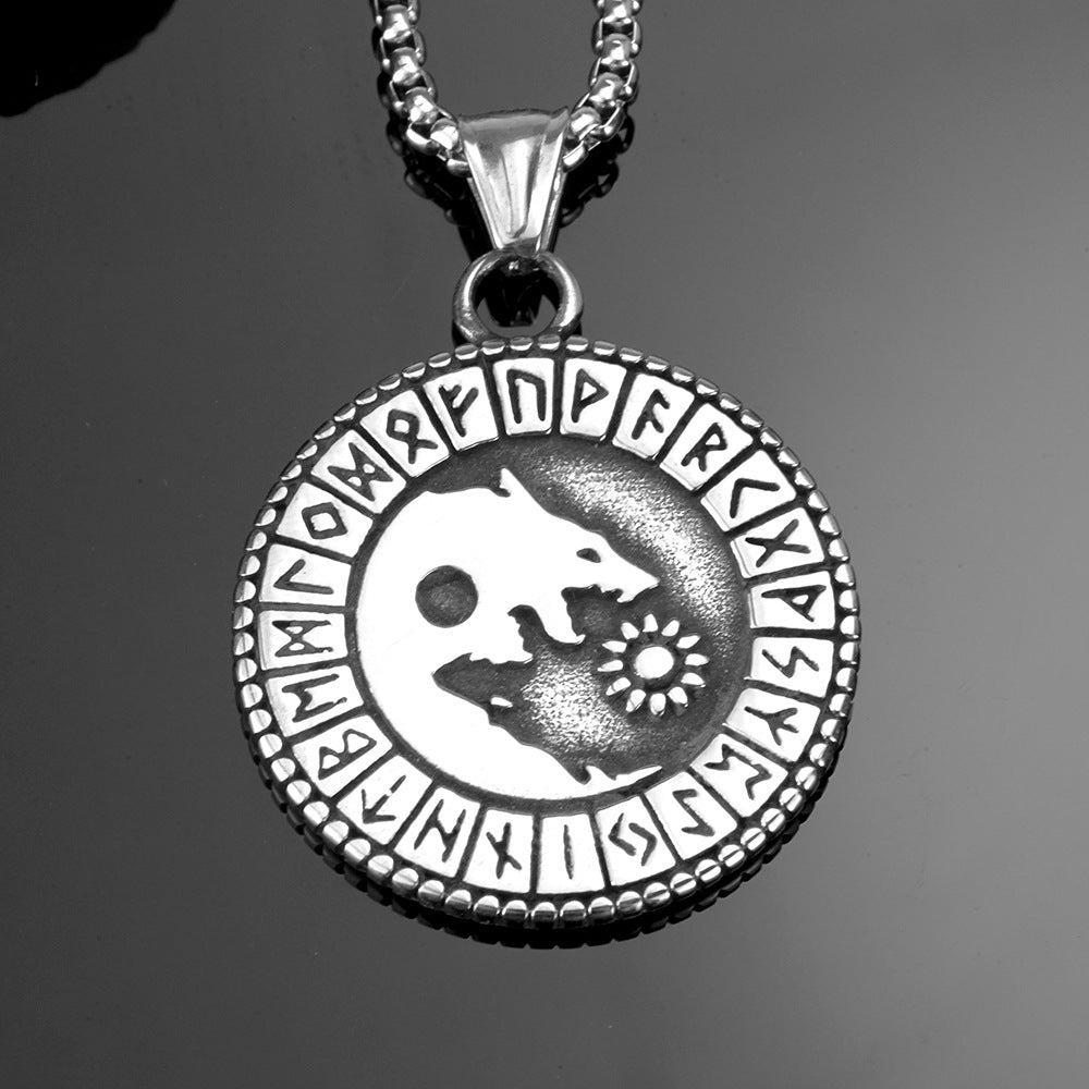 European And American Jewelry Wholesale Titanium Steel Men's Pendant Necklace With Retro Viking Rune Bear Pattern