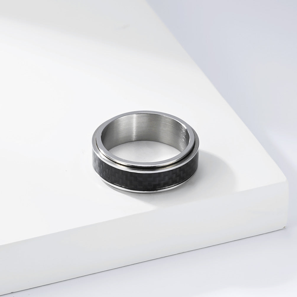 Carbon Fiber Spinner Stainless Steel Ring Unisex