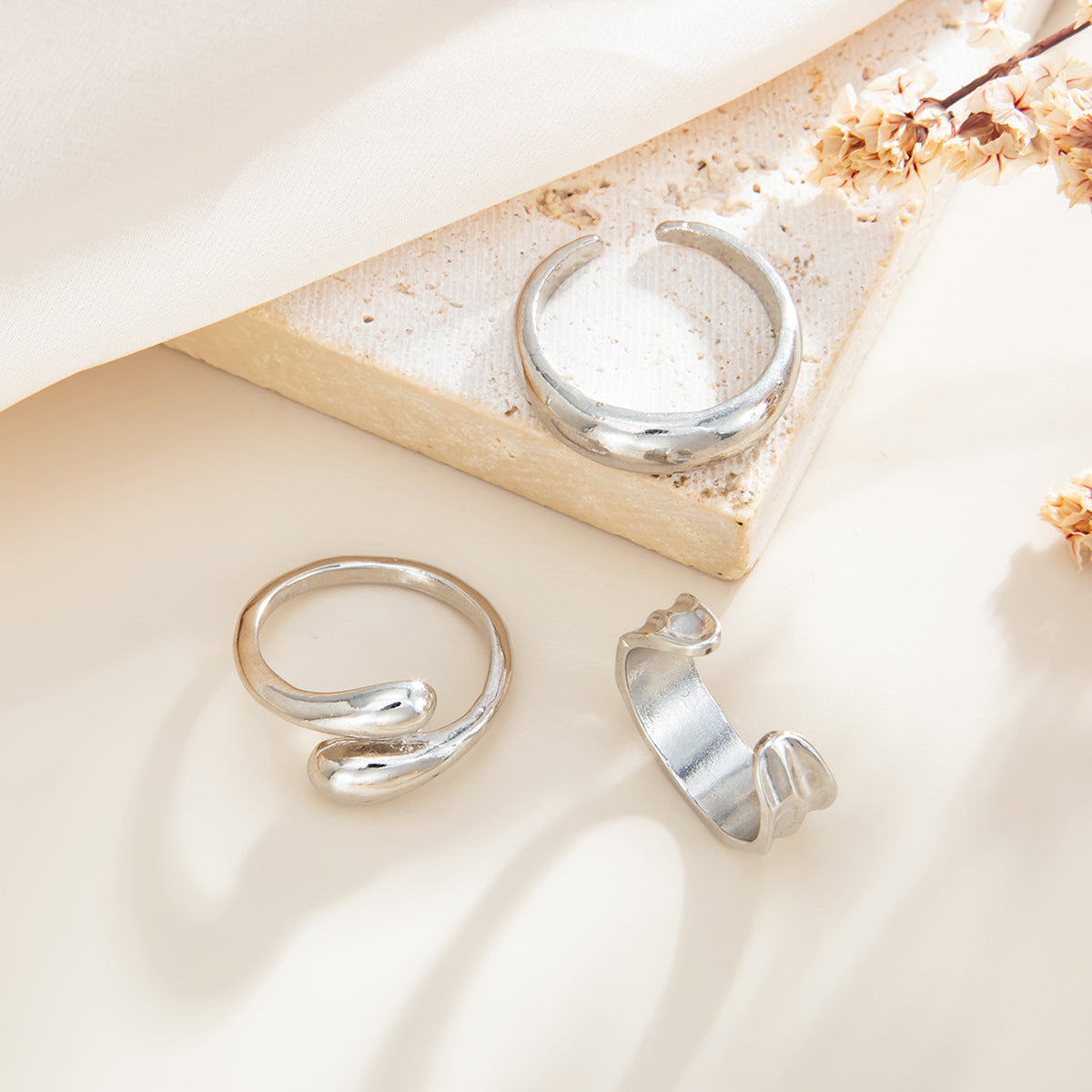 Planderful Collection Vienna Verve Irregular Liquid Fold Open Ring For Women Modern Statement Jewelry