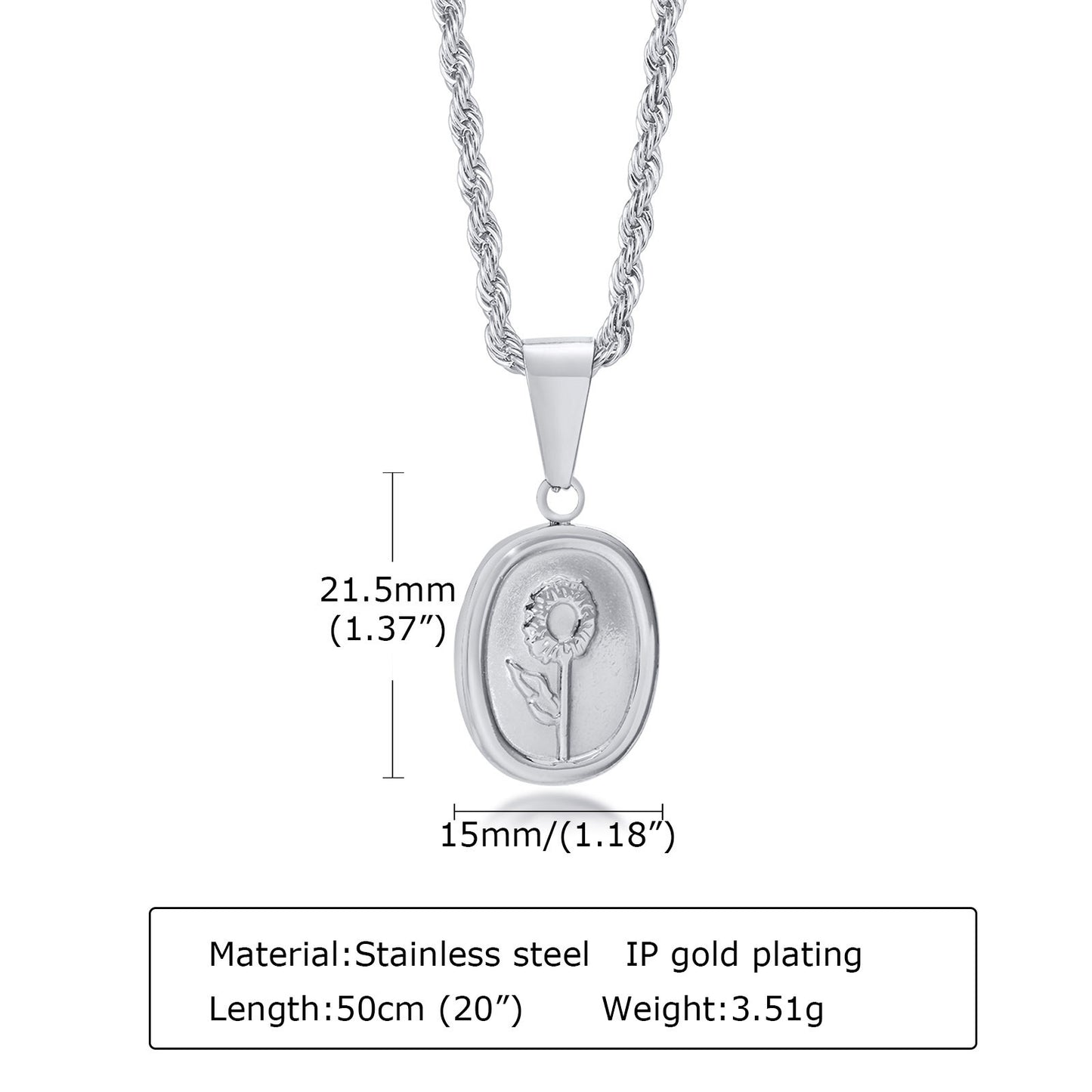 Gold Women's Necklace with Stainless Steel Sunflower Pendant