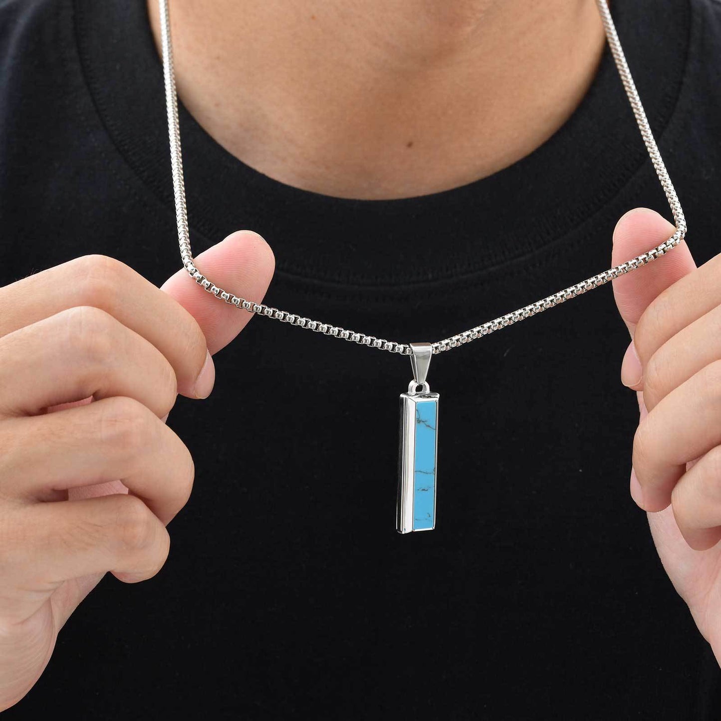 Planderful Mens Geometric Stainless Steel Agate Pendant