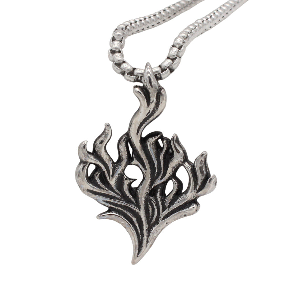 Planderful Jewelry Mens Titanium Pendant Vintage Flame