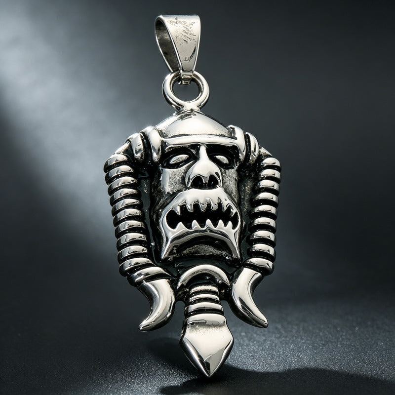 Dark Rock Clown Mask Pendant Punk Wind Smear Snake Hair Witch Stainless Necklace