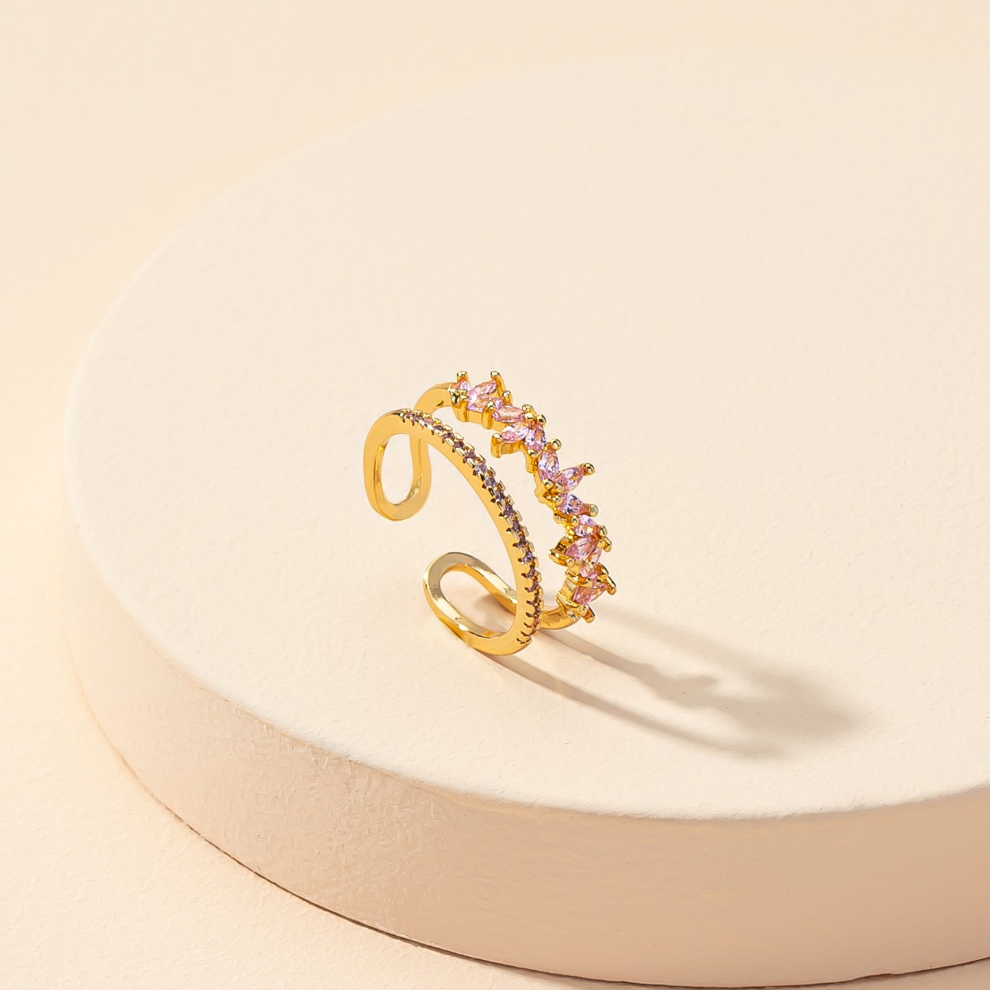 Pink Zirconia Open Ring - Elegant Handcrafted Statement Jewelry for Instagram-Worthy Style