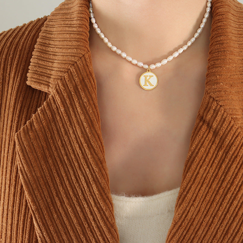 French Chic Pearl Necklace with White Sea Shell Inlay