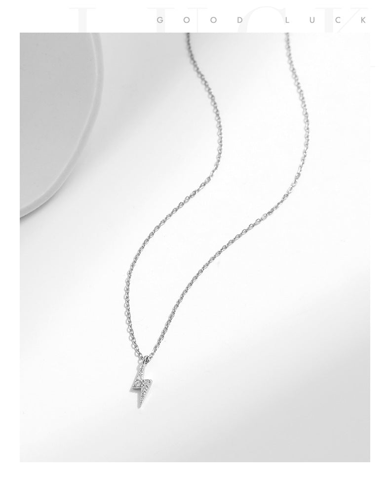 Elegant Sterling Silver Lightning Collarbone Necklace with Mini Zircon