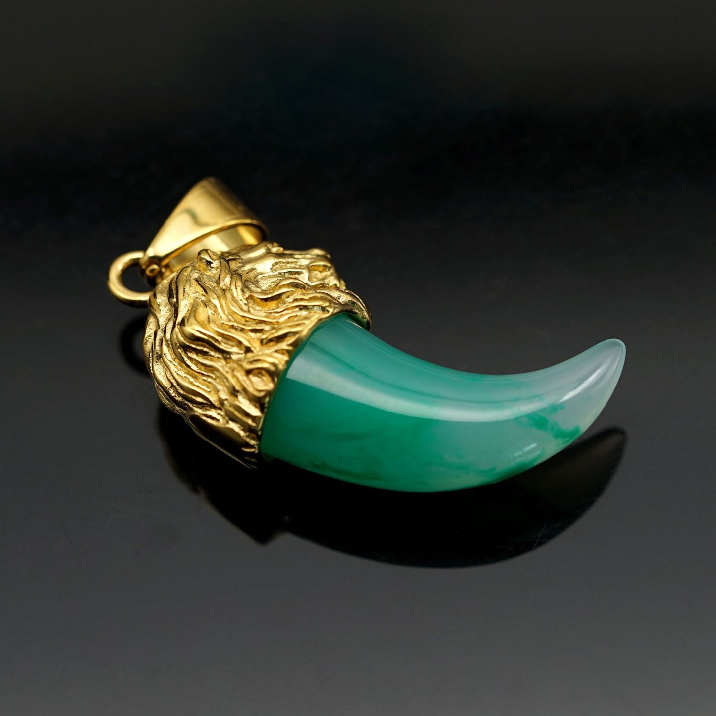 Planderful Lion Head Pendant Titanium Steel Gold Plated Wolf Fang Resin Unisex Hip Hop Statement Jewelry