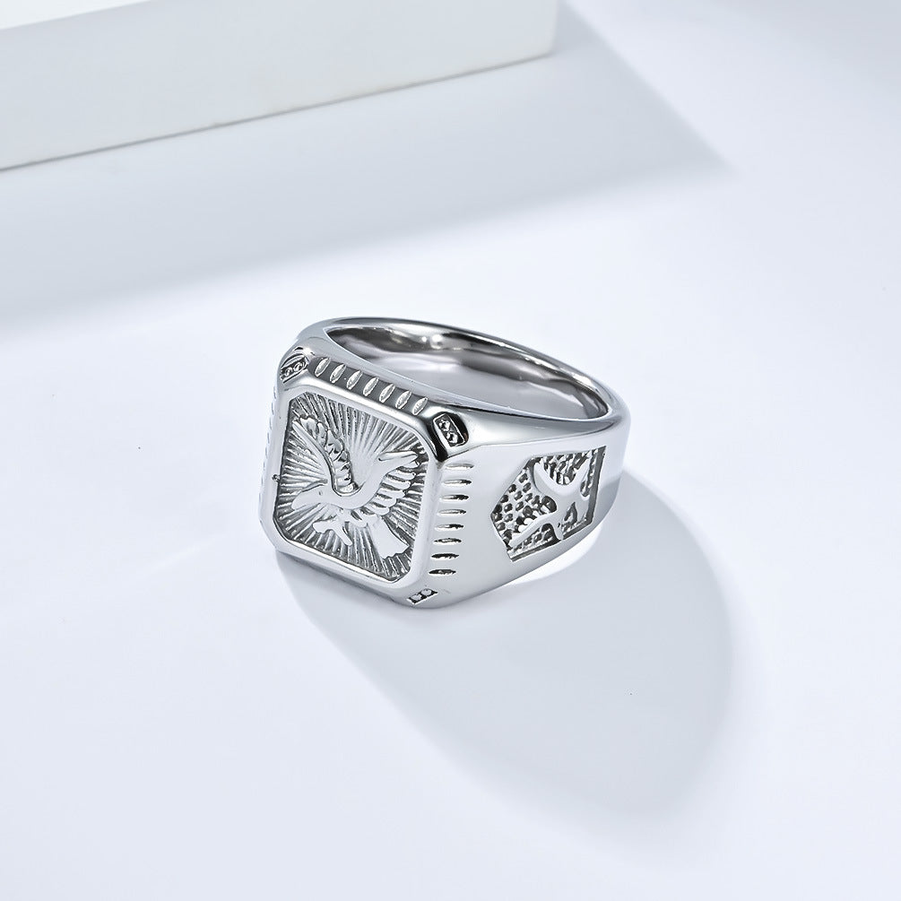 Planderful Titanium Eagle Ring For Men, 18K Gold Plated Luxury Statement Jewelry, Bold Masculine Accessory