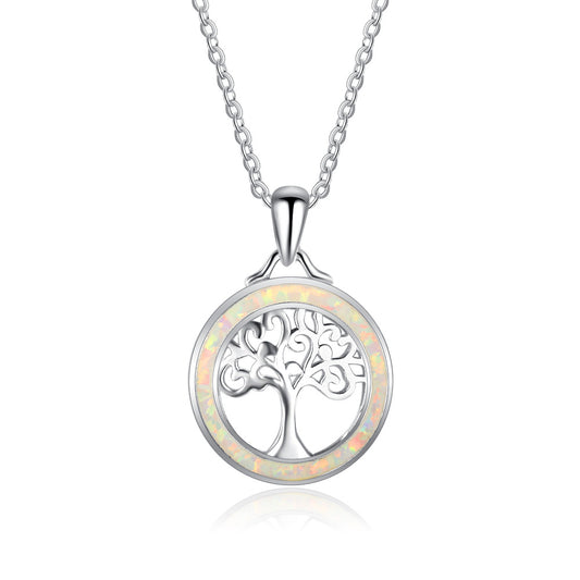 Planderful Jewelry Opal Pendant Tree Of Life Necklace In Sterling Silver For Everyday Elegance