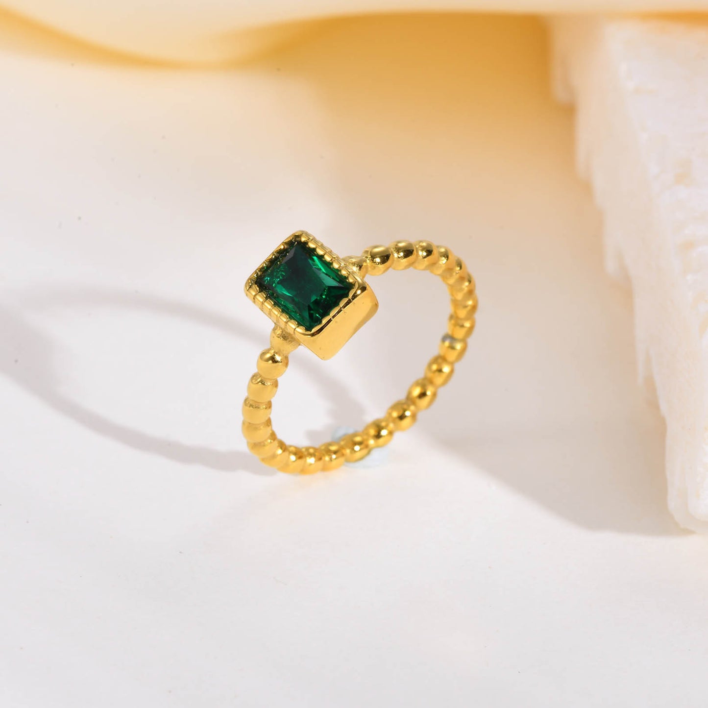 European And American Rings Fashion Personality Stainless Steel Square Green Zircon Ring Gold For Women