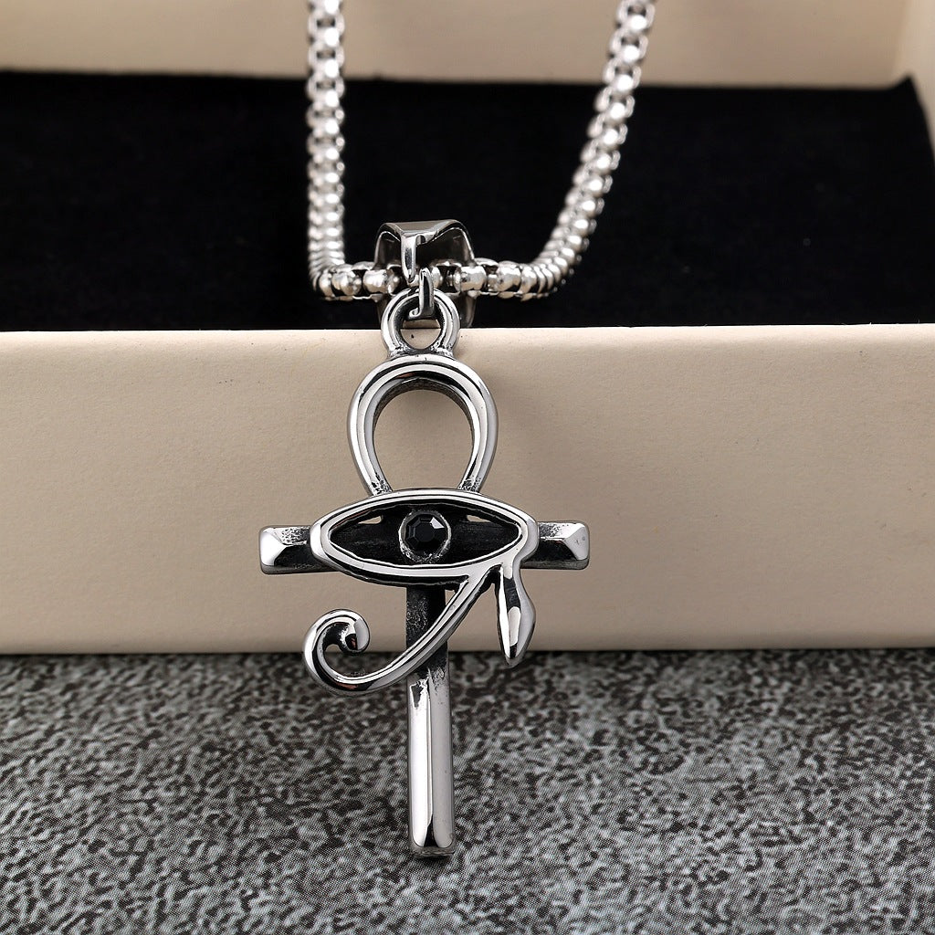 Vintage Eye of Horus Egyptian Stainless Steel Men's Pendant Necklace
