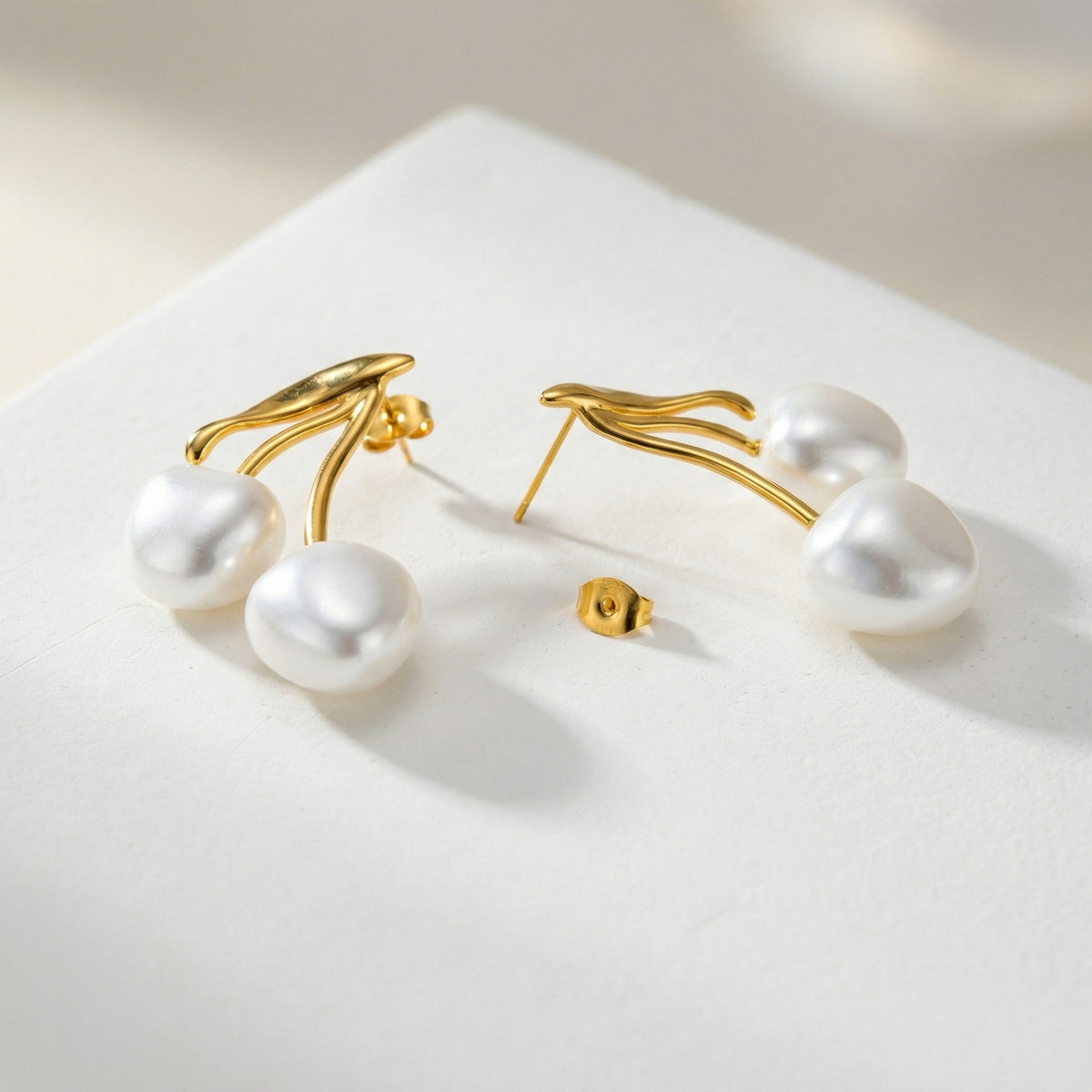 Pearl Cherry Earrings — Mirrored Pair