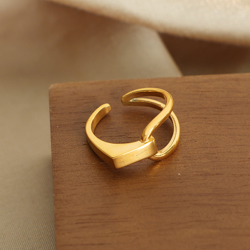 Chic Titanium Steel Gold-Plated Open Ring for Women