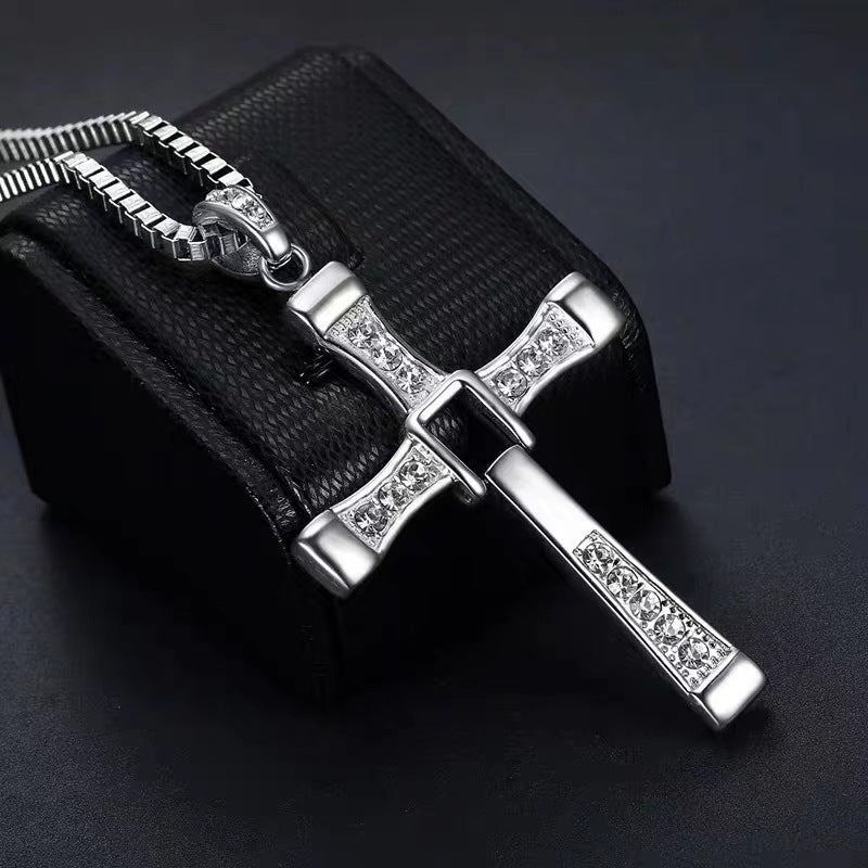 Planderful Jewelry Speed And Passion Stainless Steel Necklace For Men Cross Pendant Chain