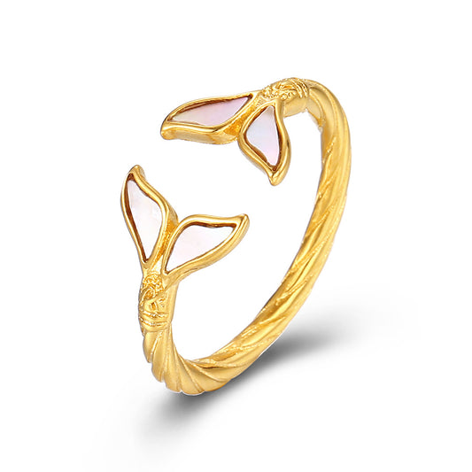 Planderful Everyday Genie Titanium Steel Fishtail Ring For Women Luxury Hand Jewelry