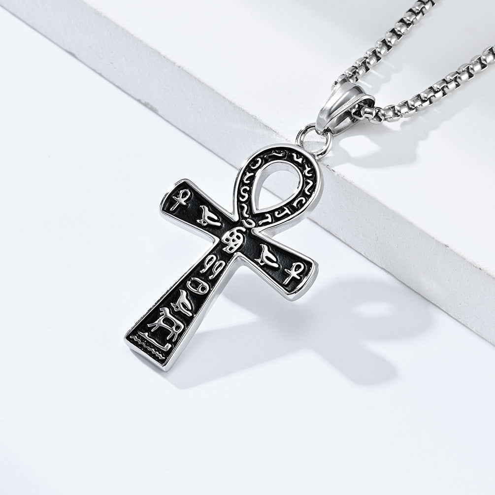 Planderful Everyday Genie Unisex Stainless Steel Anka Cross Necklace Retro Street Style Pendant