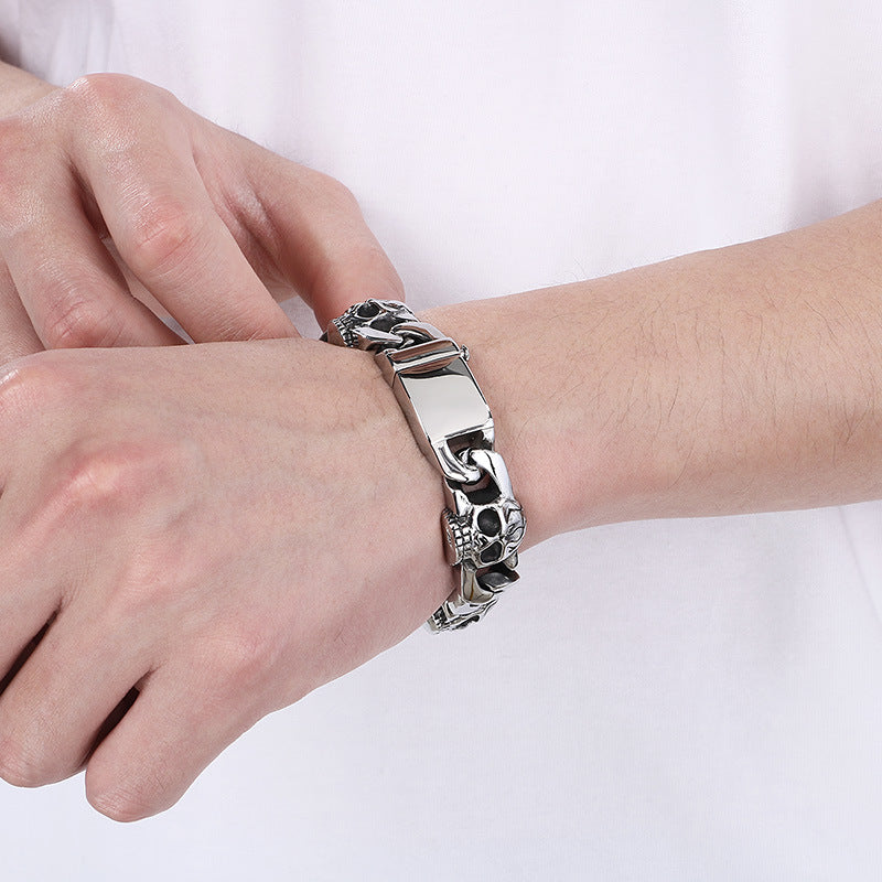 Planderful Ghost Head Cuban Chain Bracelet For Men Titanium