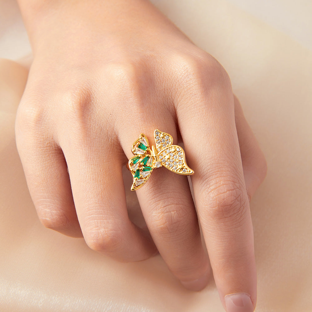 Elegant Korean Butterfly Glass Copper Ring