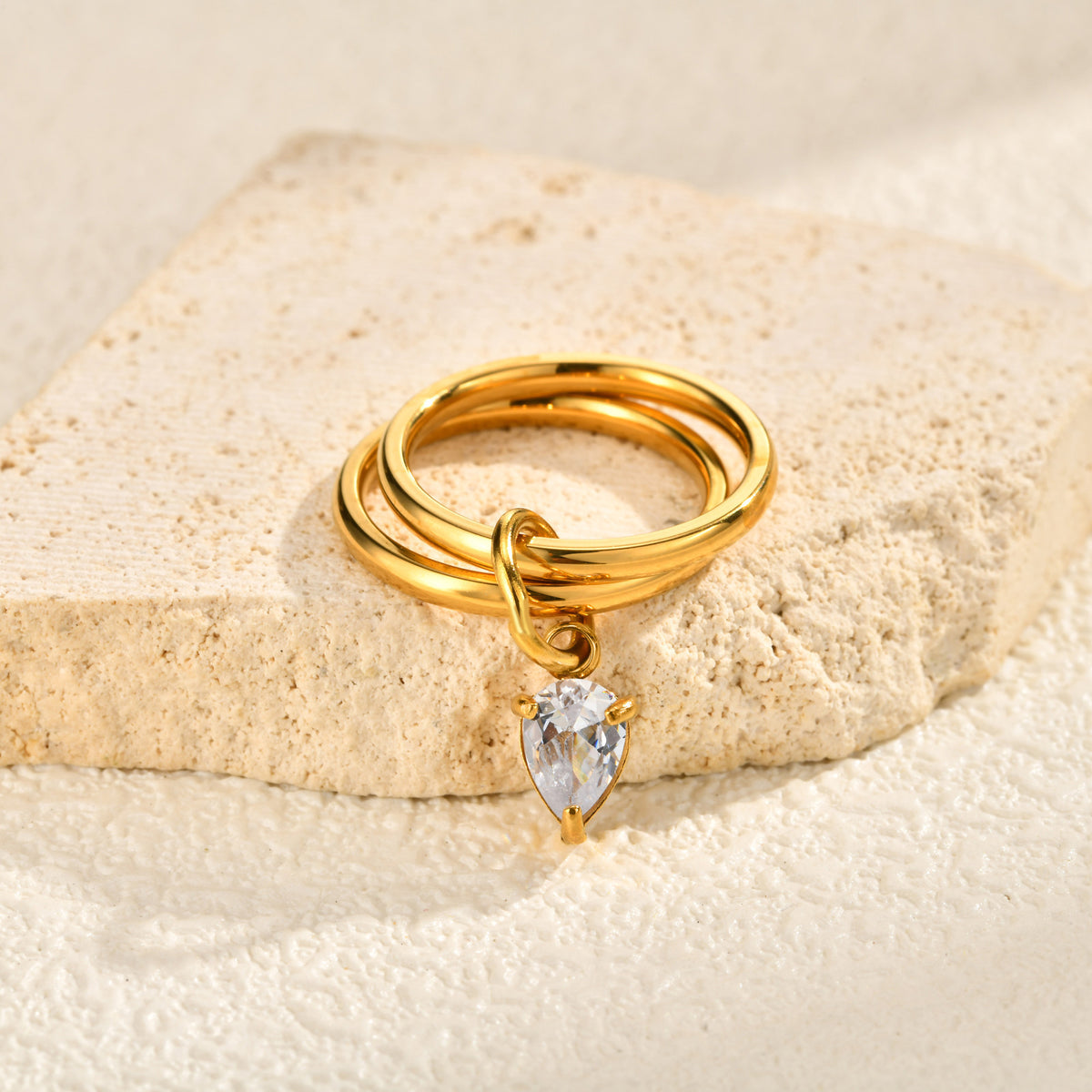 Stainless Steel Atmosphere Design Sense Girlfriend Birthday Gift Double Ring White Zircon