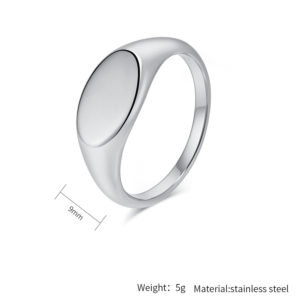 Planderful Everyday Genie Light-Sensitive Titanium Steel Ring For Women Minimal Oval Seal Jewelry Size 5-10