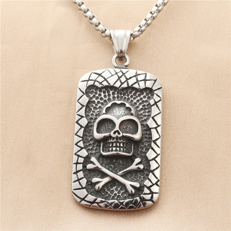 Titanium Steel Skull Pendant Necklace for Men - Retro Punk Style Stainless Steel Accessory