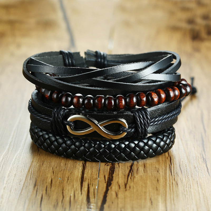 Hipster With Jewelry Alloy Infinity Wood Beads Set For Men