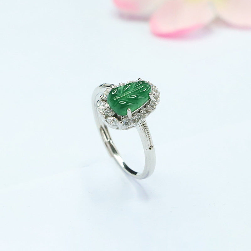 Jadeite Leaf 925 Silver Ring