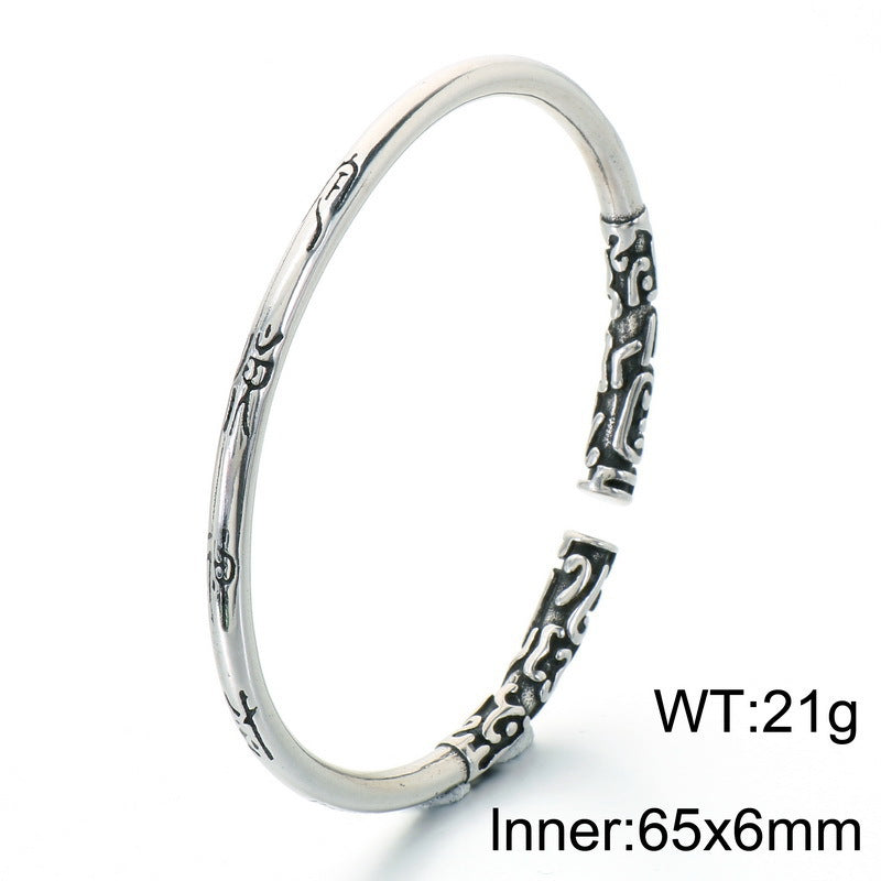 Punk Style Antique Winding Snake Thin Bracelet Goth Zircon Flower Stainless Steel Men's