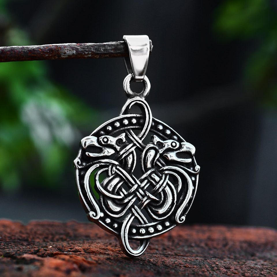 Nordic Viking Double-Headed Dragon Pendant in Titanium Steel for Men – Wholesome Cross-Border Jewelry