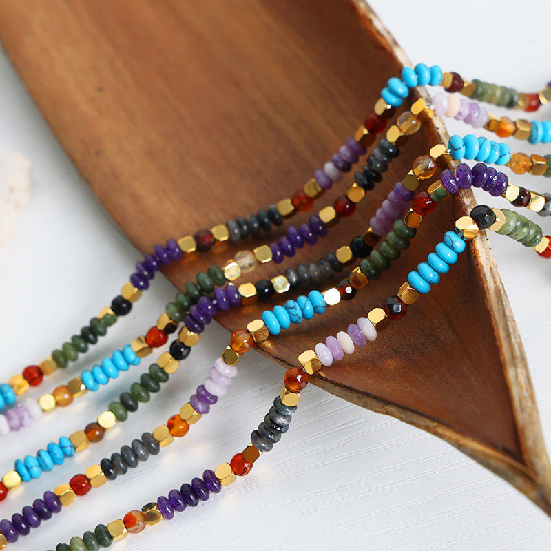 Luxurious Handcrafted Abacus Beaded Necklace with Natural Stones