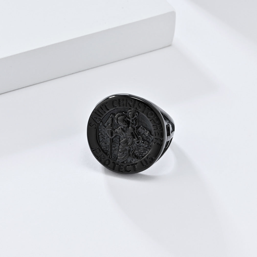 European And American Literary Retro Christopher Steel Ring