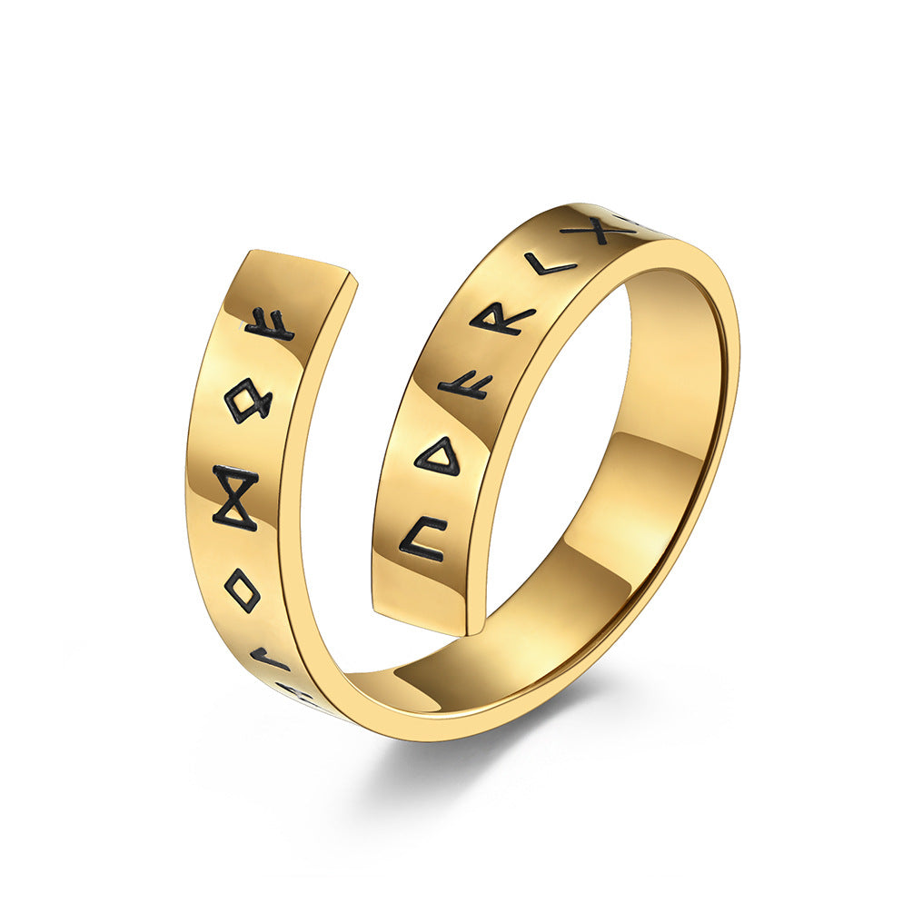 Planderful Viking Symbol Stainless Steel Ring For Men Vintage Style Adjustable Jewelry
