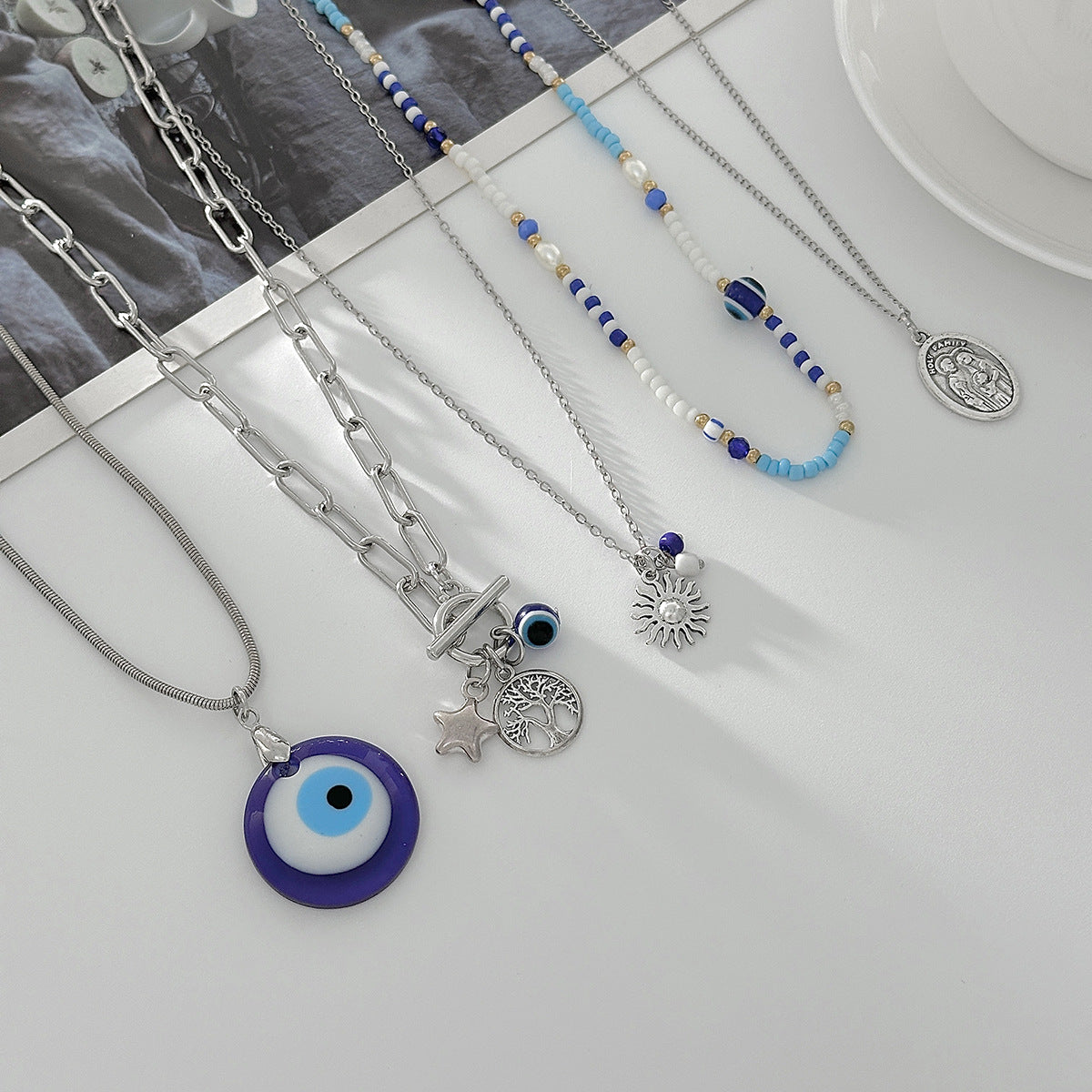 Evil Eye & Tree of Life Layered Necklace