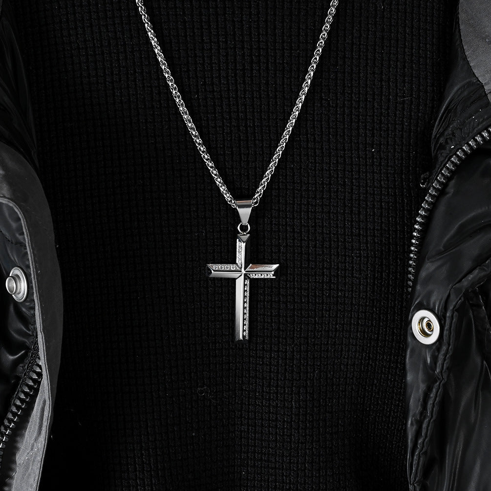 European And American Simple Light Luxury Titanium Steel Cross Necklace Pendant Jewelry For Men