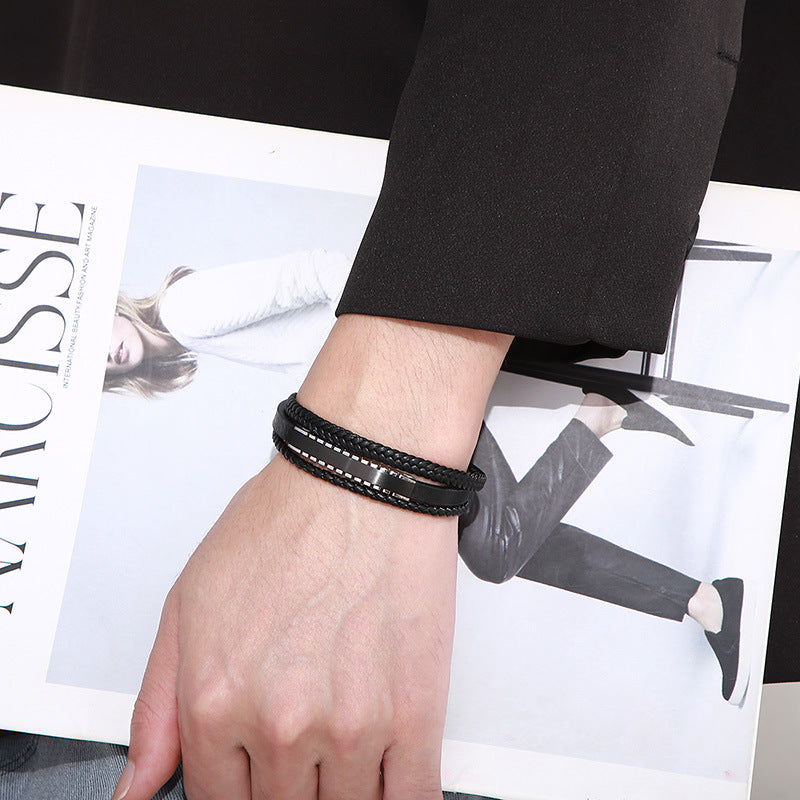 Planderful Magnetic Leather Bracelet Men Premium Stainless