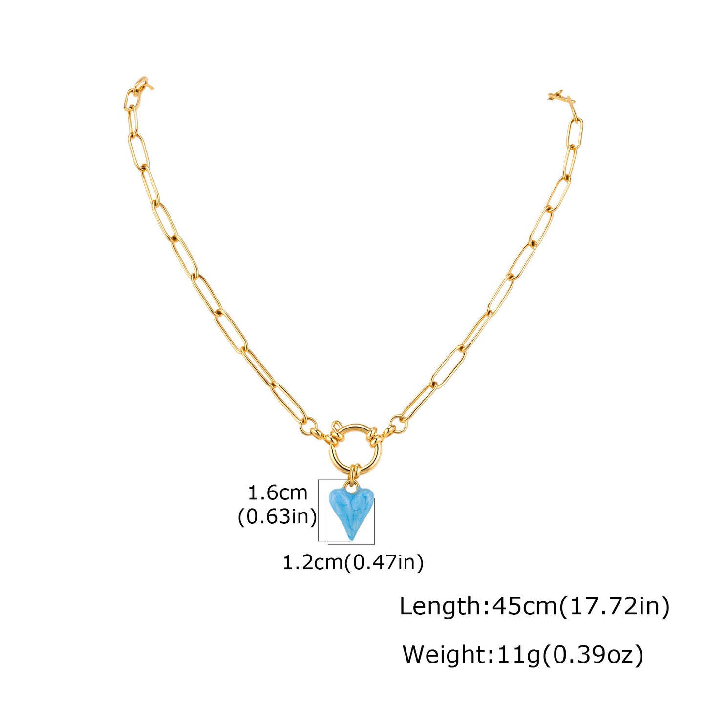 Stainless Steel Blue Heart-Shaped Small Square Chain Bubble Buckle Commuter Holiday Wear Necklace