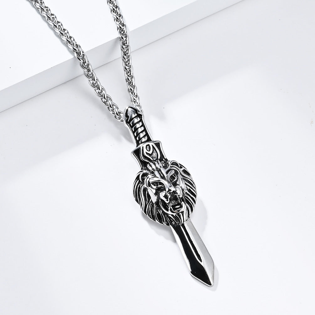 Cross-Border Retro Lion Head Titanium Steel Necklace for Men